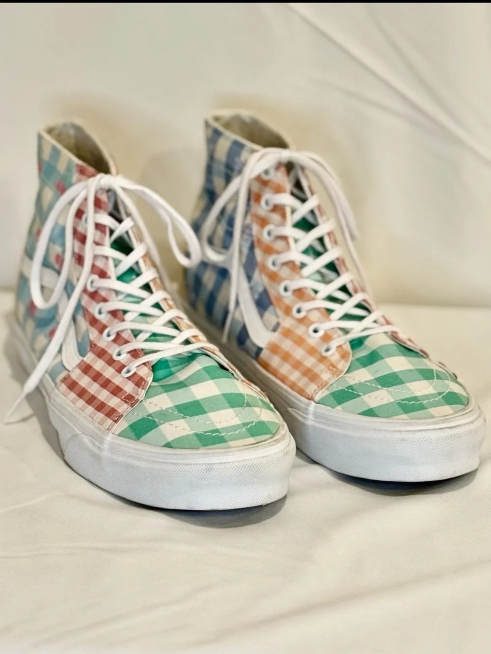 Vans Sk8-Hi Tapered Gingham Block Pastel Cherry Bee Embroidery NWOB Size 13 Men